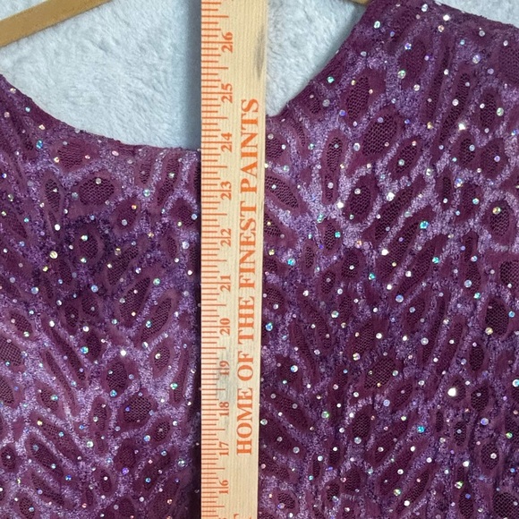 Dressbarn Sparkly Purple Sequin Lace 3/4 Sleeve Top – Party • Fits M–XL - Picture 7 of 9